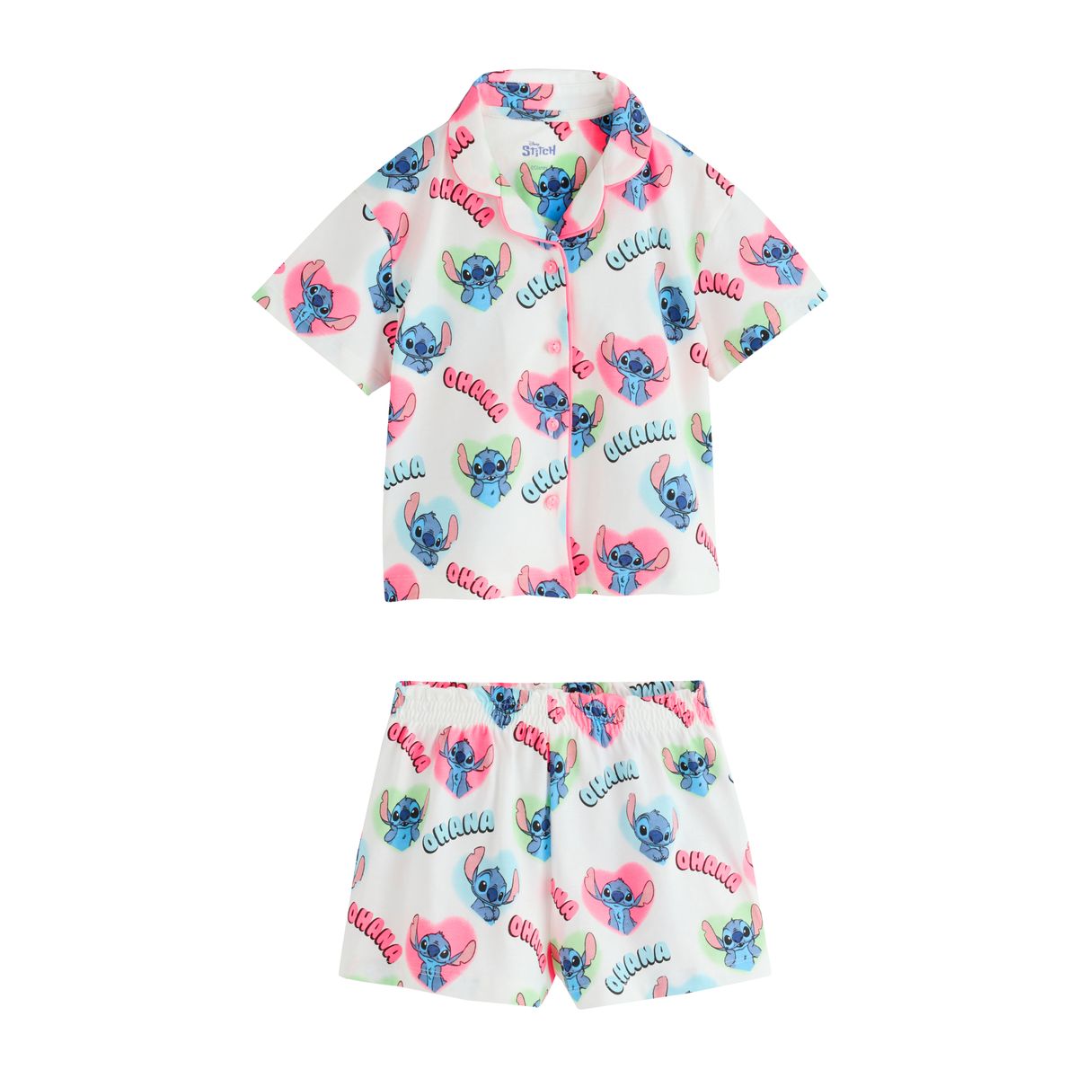 Pyjama boutonné surpiqué écru/ rose/ bleu, NEXT