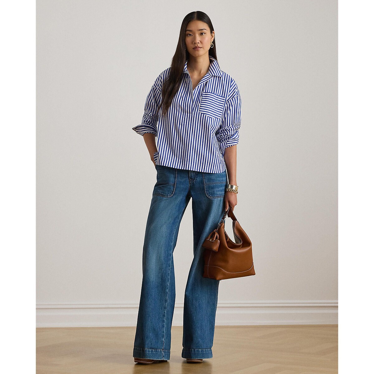 Gestreepte blouse met lange mouwen gestreept blauw/wit , LAUREN RALPH LAUREN