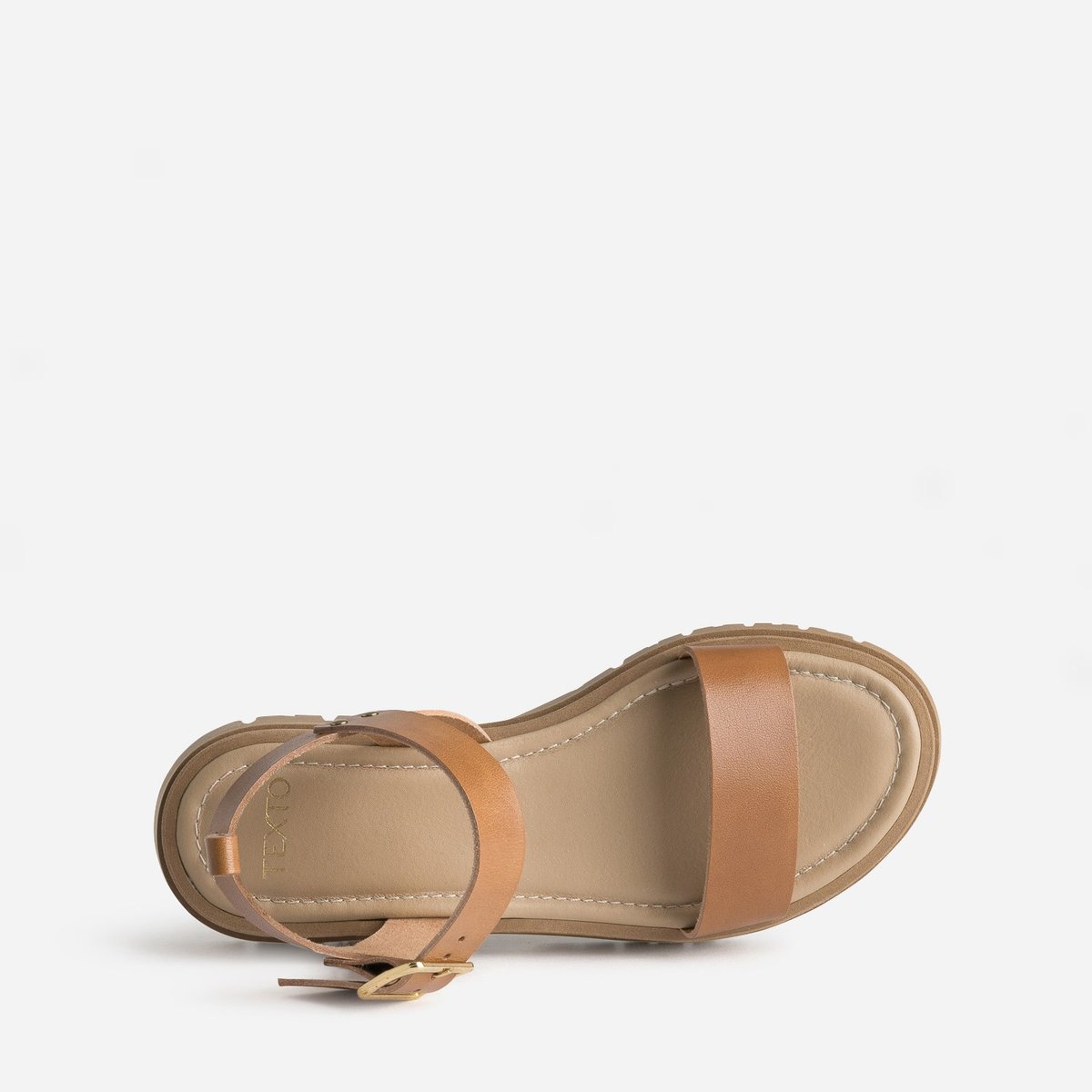 Sandale Plate en cuir NOUHANA camel, TEXTO