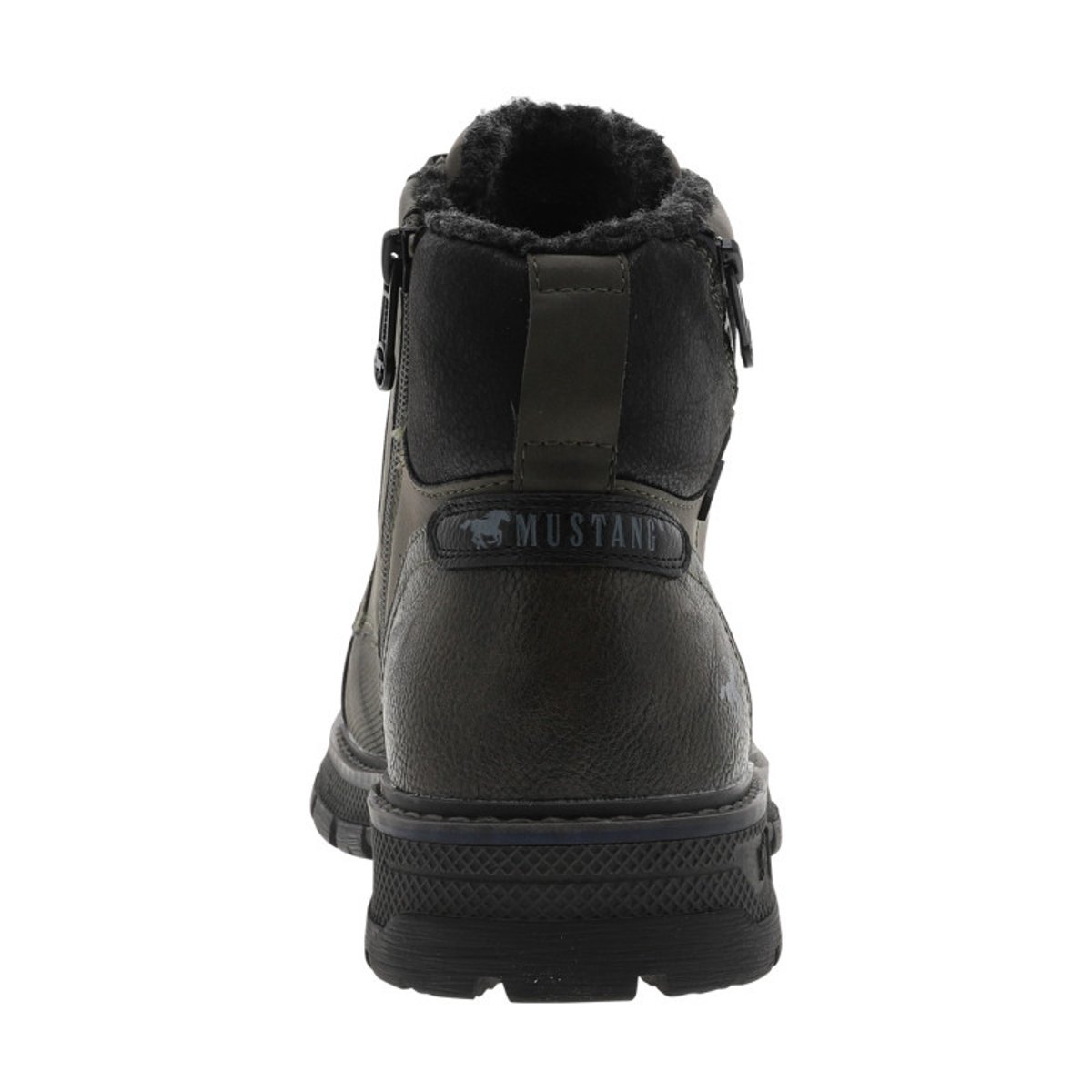 Bottines kaki à talon décroché bas avec un zip et des lacets ronds kaki, MUSTANG