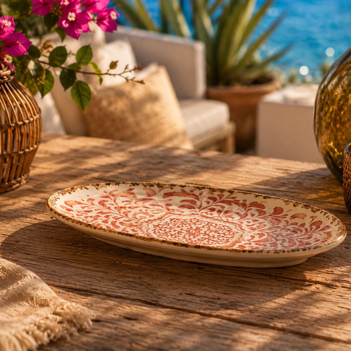 Lot de 6 assiettes ovales 19cm en porcelaine, PALAZZO rouge, OGO LIVING