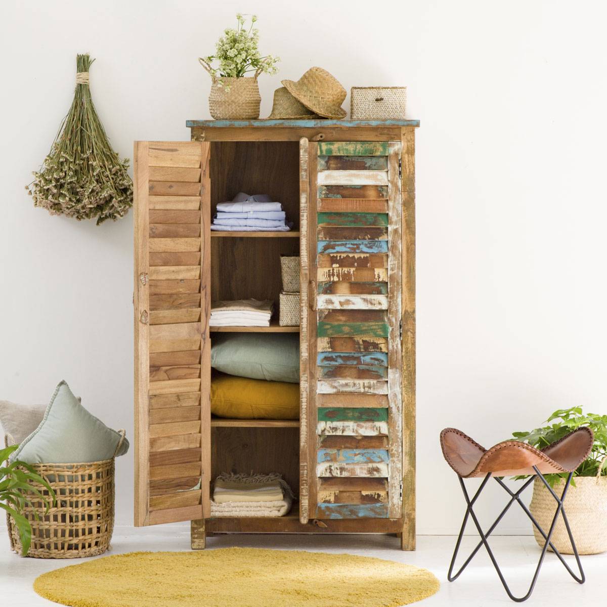 Armoire en bois massif rectangle ETHNIK multicolore, MADE IN MEUBLES 