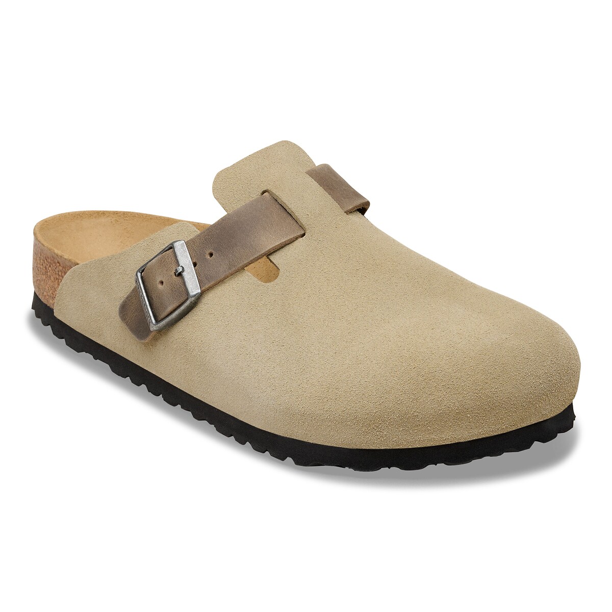 Sabots en cuir suédé Boston kaki, BIRKENSTOCK