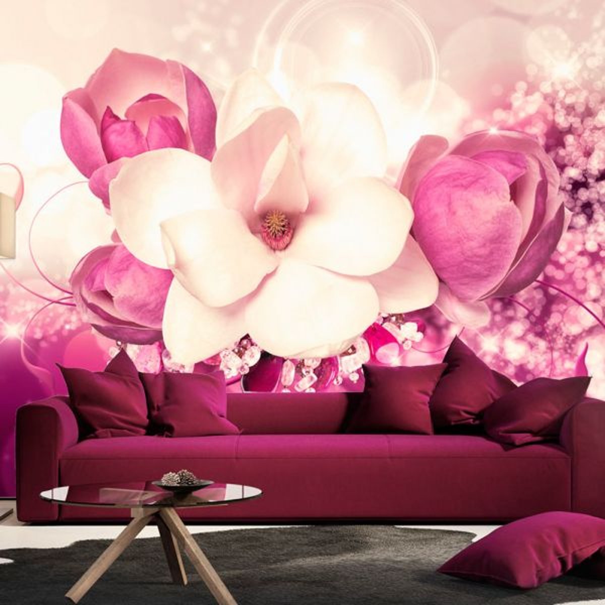 Papier peint intissé panoramique Fleurs Amaranthine Admiration multicouleur, EDEN