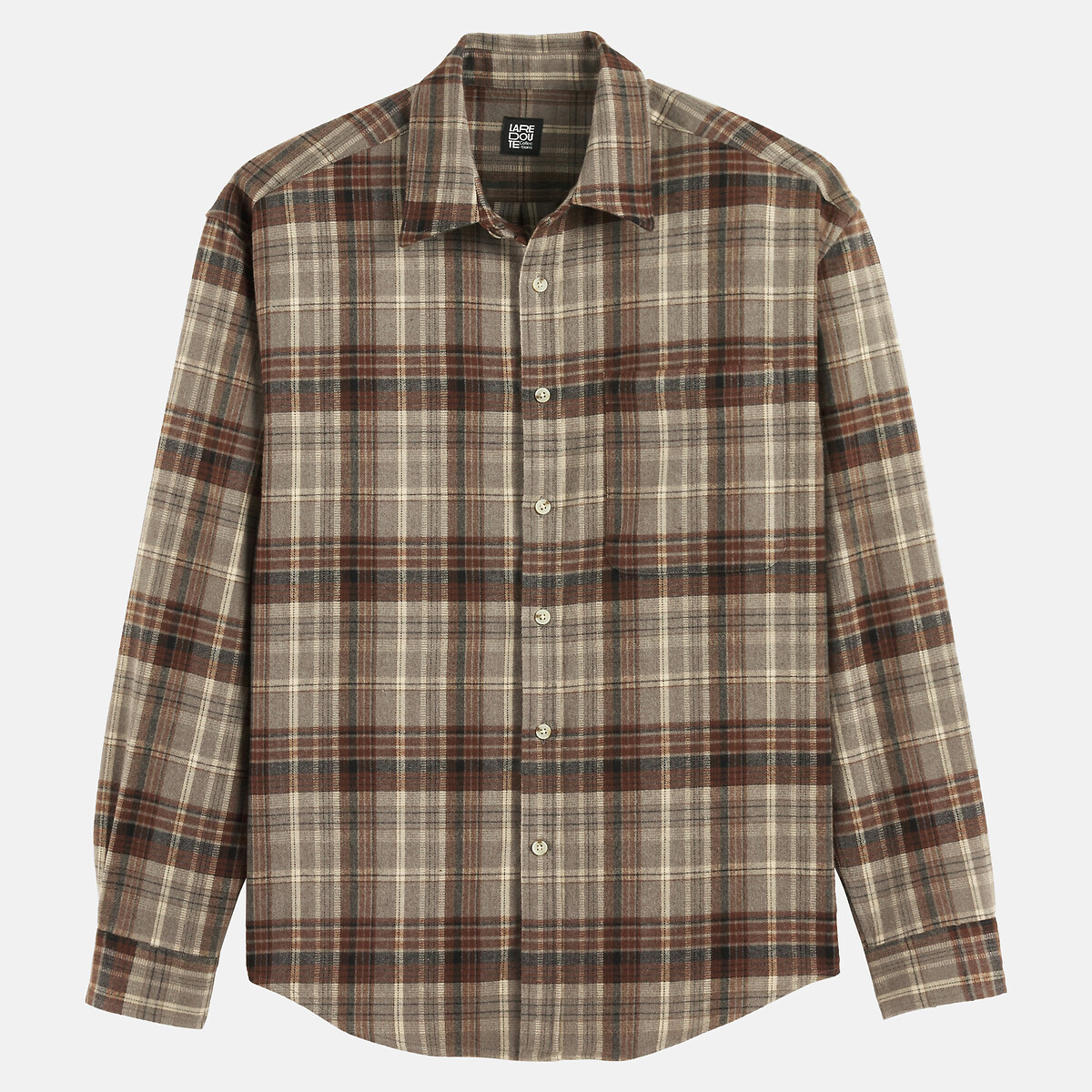 Camisa de manga larga recta a cuadros marrón a cuadros, LA REDOUTE COLLECTIONS