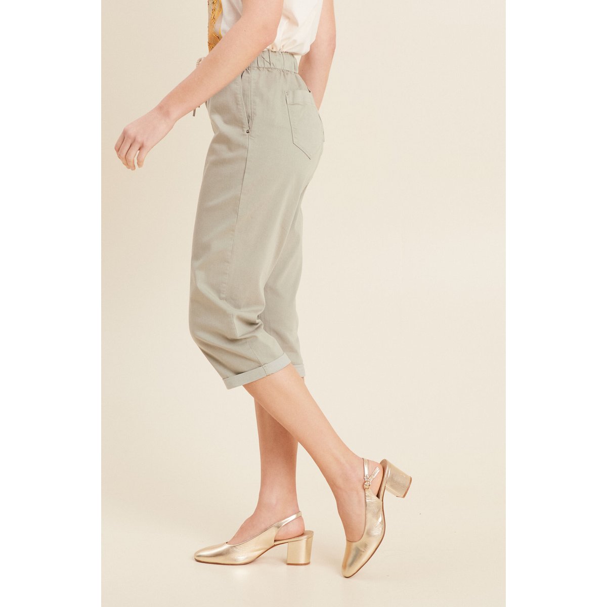 Pantacourt large taille haute vert clair, BREAL