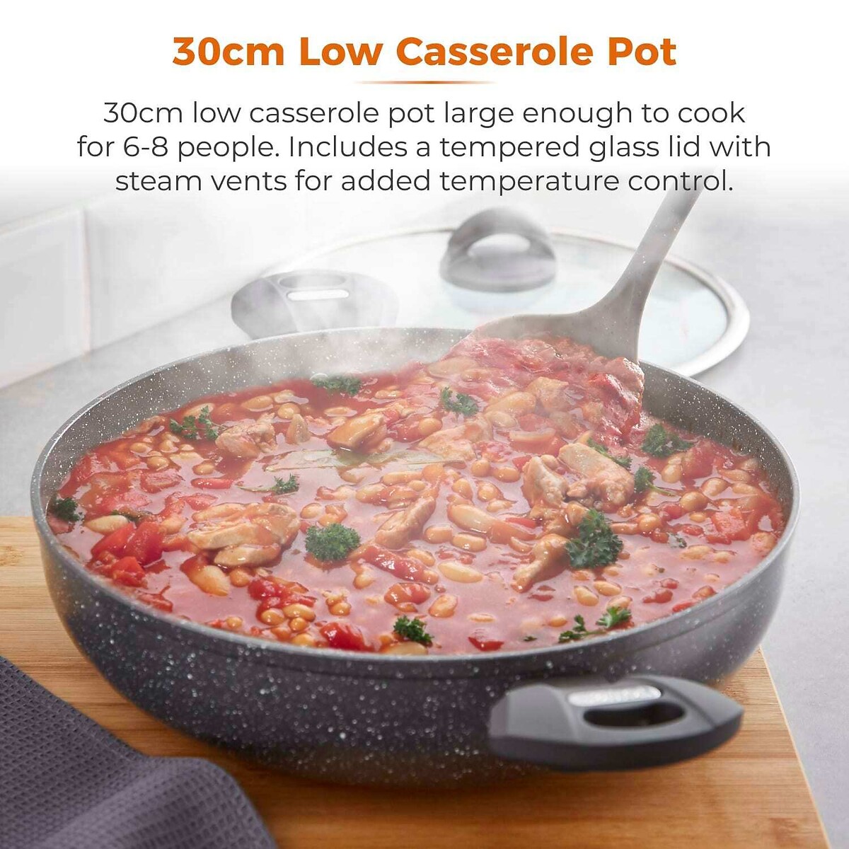 30cm Cerastone Low Casserole grey, TOWER
