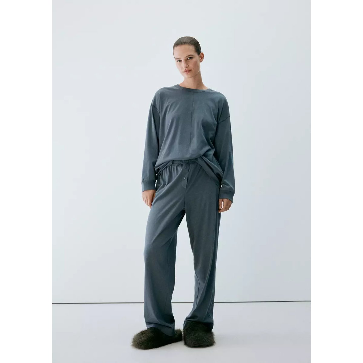 T-shirt de pyjama 100 % coton bleu, MANGO
