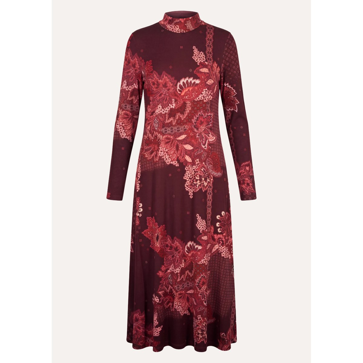 Robe longue imprimée manches longues col montant rouge, LA FEE MARABOUTEE