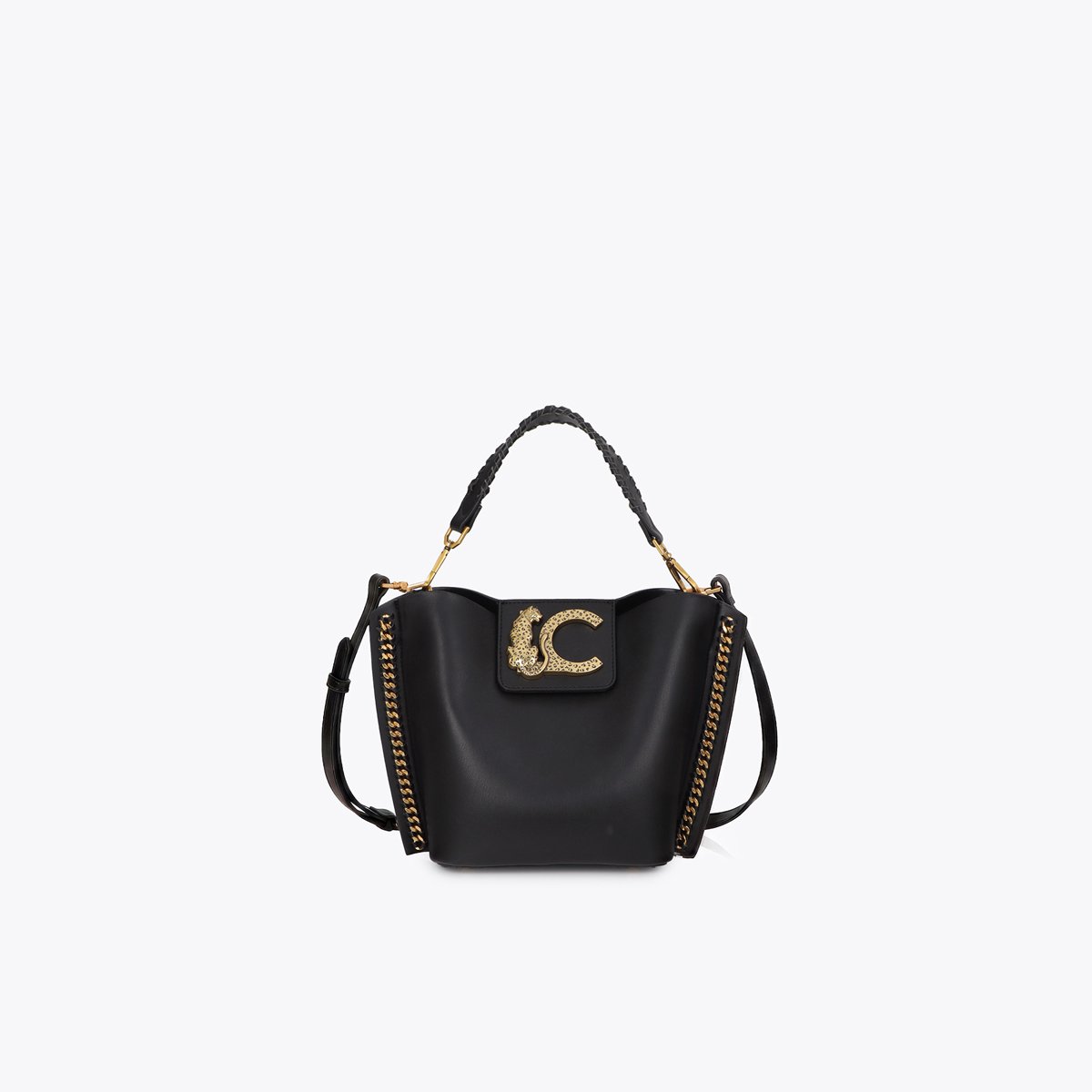 Sac à bandoulière avec chaine à logo léopard noir, LOLA CASADEMUNT