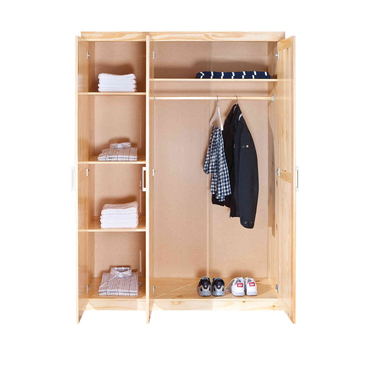 Armoire en bois massif 3 portes bois clair, TERRE DE NUIT