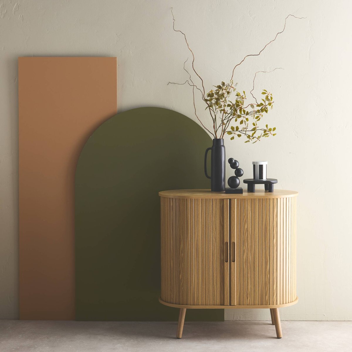 Buffet scandinave décor bois rainuré 2 portes coulissantes 80cm LEGACY naturel, SWEEEK
