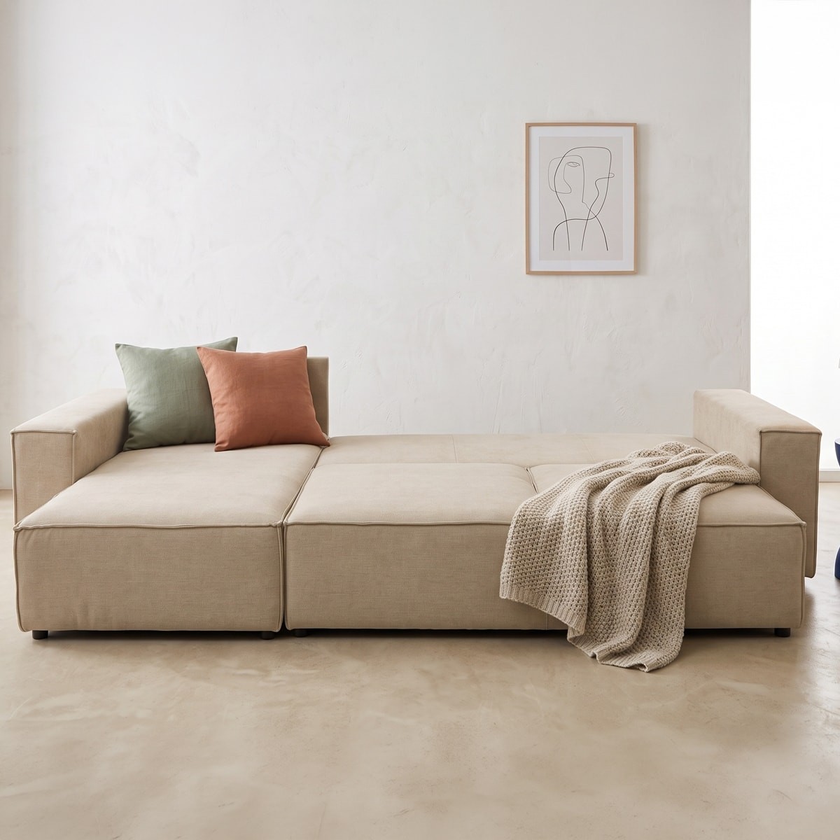 Canapé d'angle convertible 5 places en tissu chenille - HARPER beige foncé, HOMIFAB
