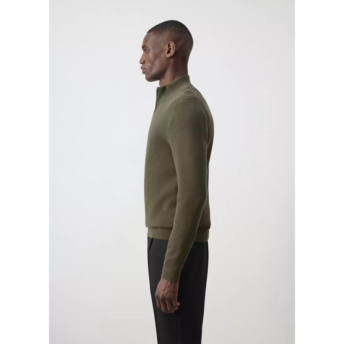 Pull-over maille fine fermeture Éclair olive, MANGO MAN