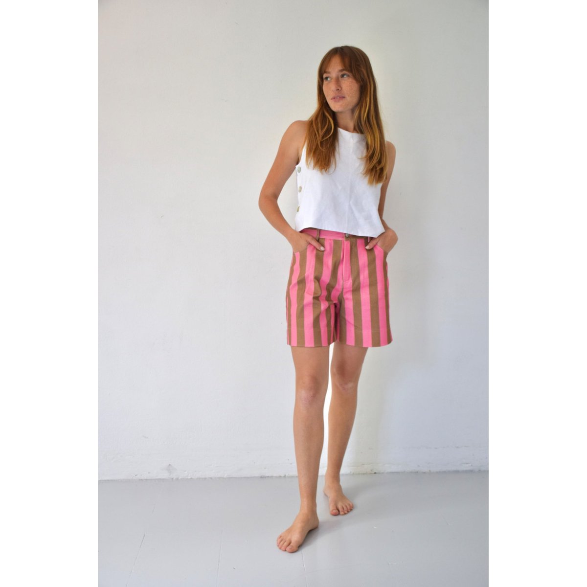 Short droit rayé GALA rose / marron, MINDTRAVELER