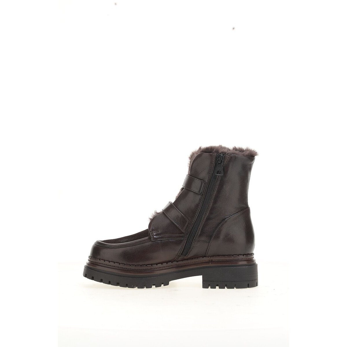 Boots en cuir fourrées marron foncé, MJUS