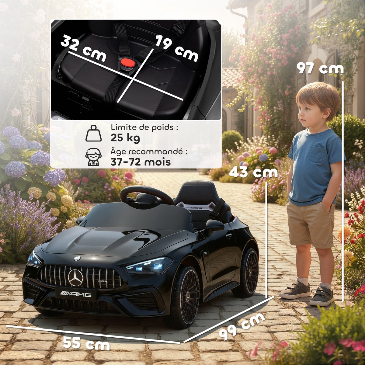 Voiture électrique à conducteur assis PP Noir noir, AIYAPLAY