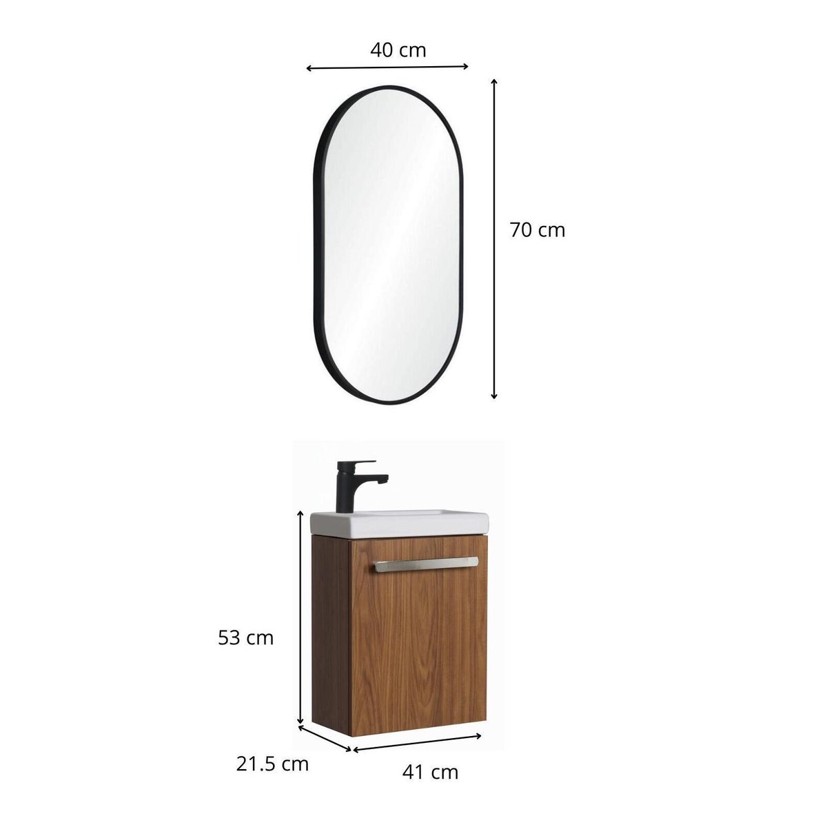 Ensemble lave-mains suspendu avec miroir ovale NEVADA décor noyer, MOB IN