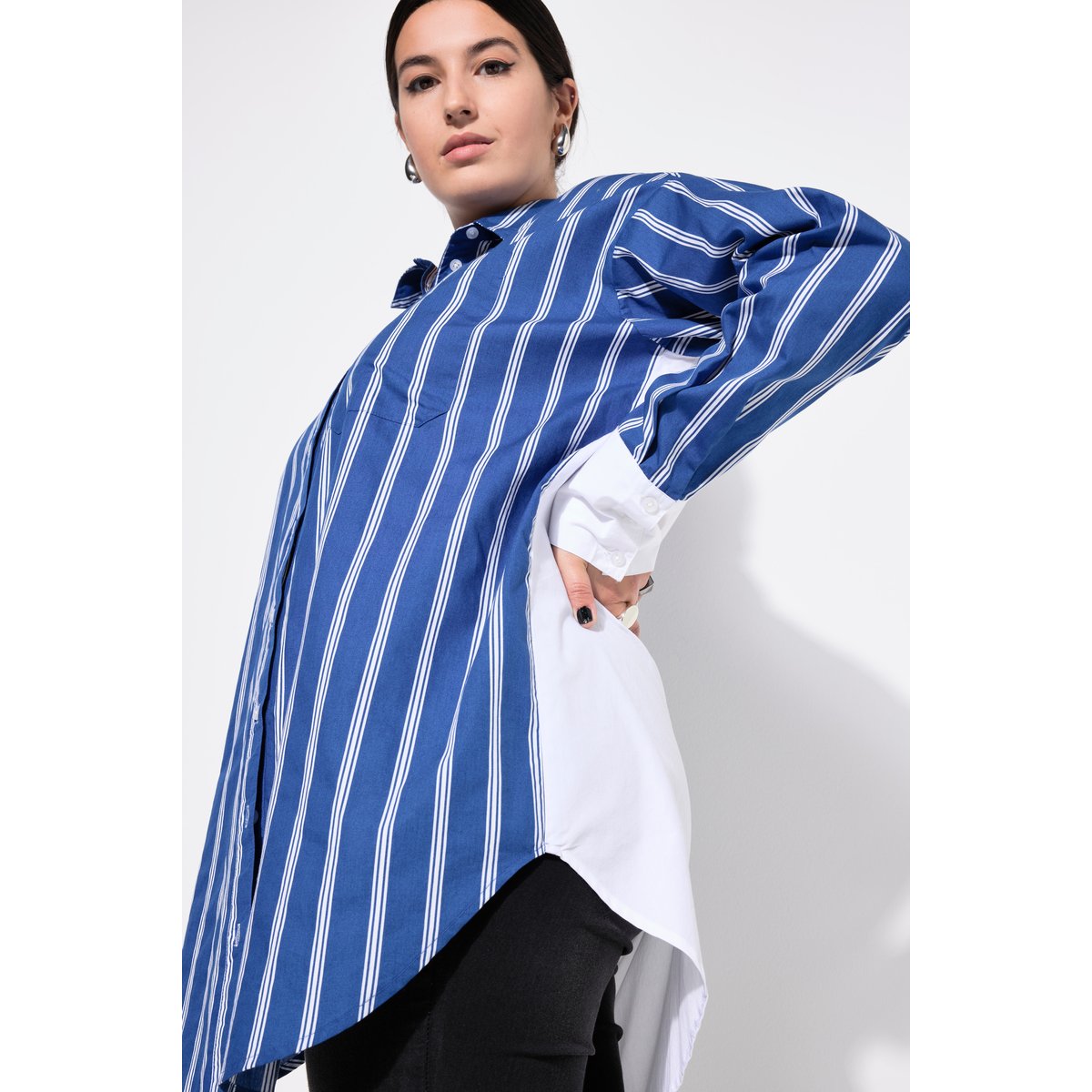 Chemise, oversized, rayures, manches longues bleu violet, STUDIO UNTOLD