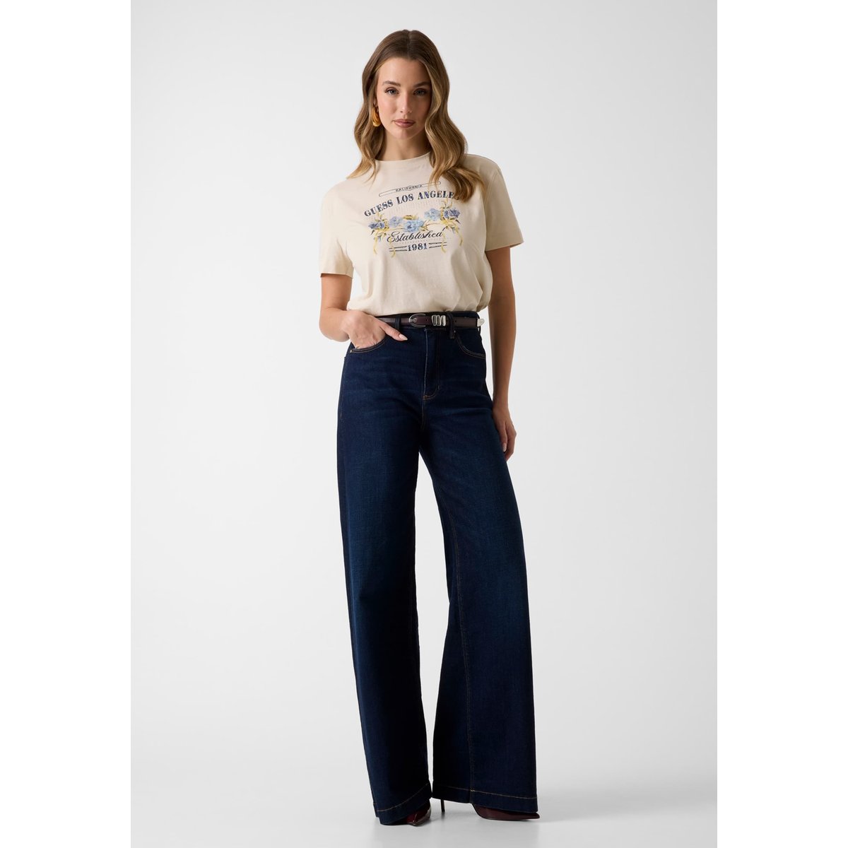 T-Shirt Imprimé beige, GUESS