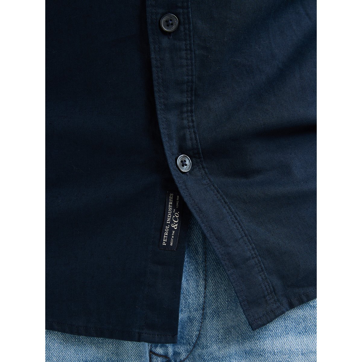 Chemise en mélange de lin uni canyonero bleu navy blue, PETROL INDUSTRIES