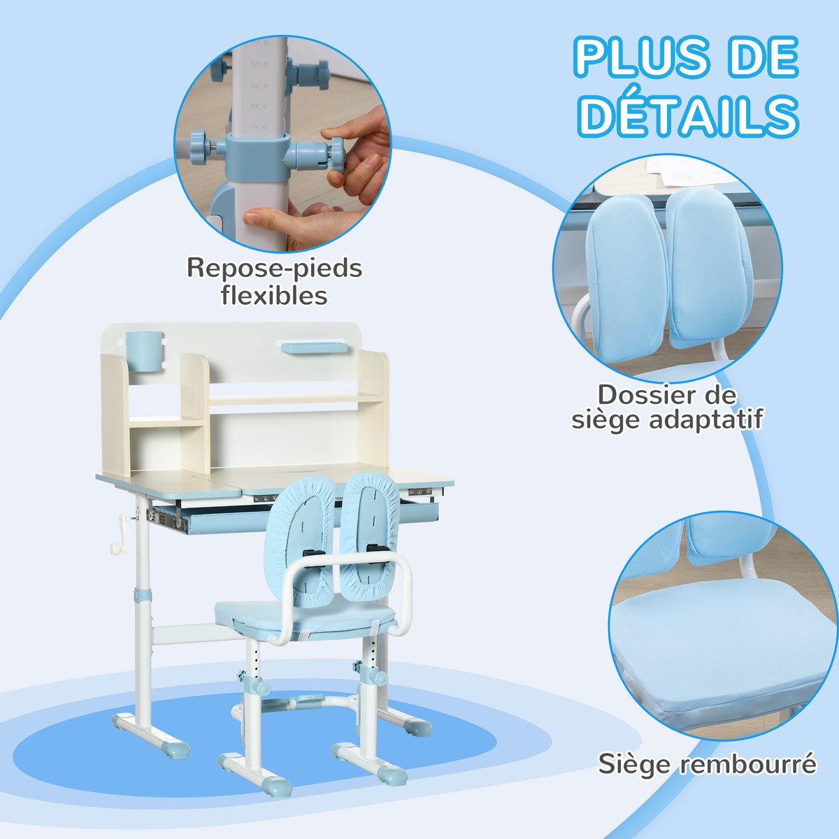 Ensemble bureau et chaise pour enfants PP bleu, HOMCOM