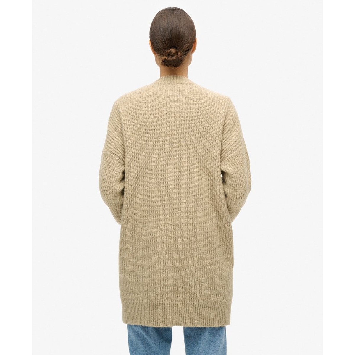 Cardigan long en maille Essential marron caramel, SUPERDRY