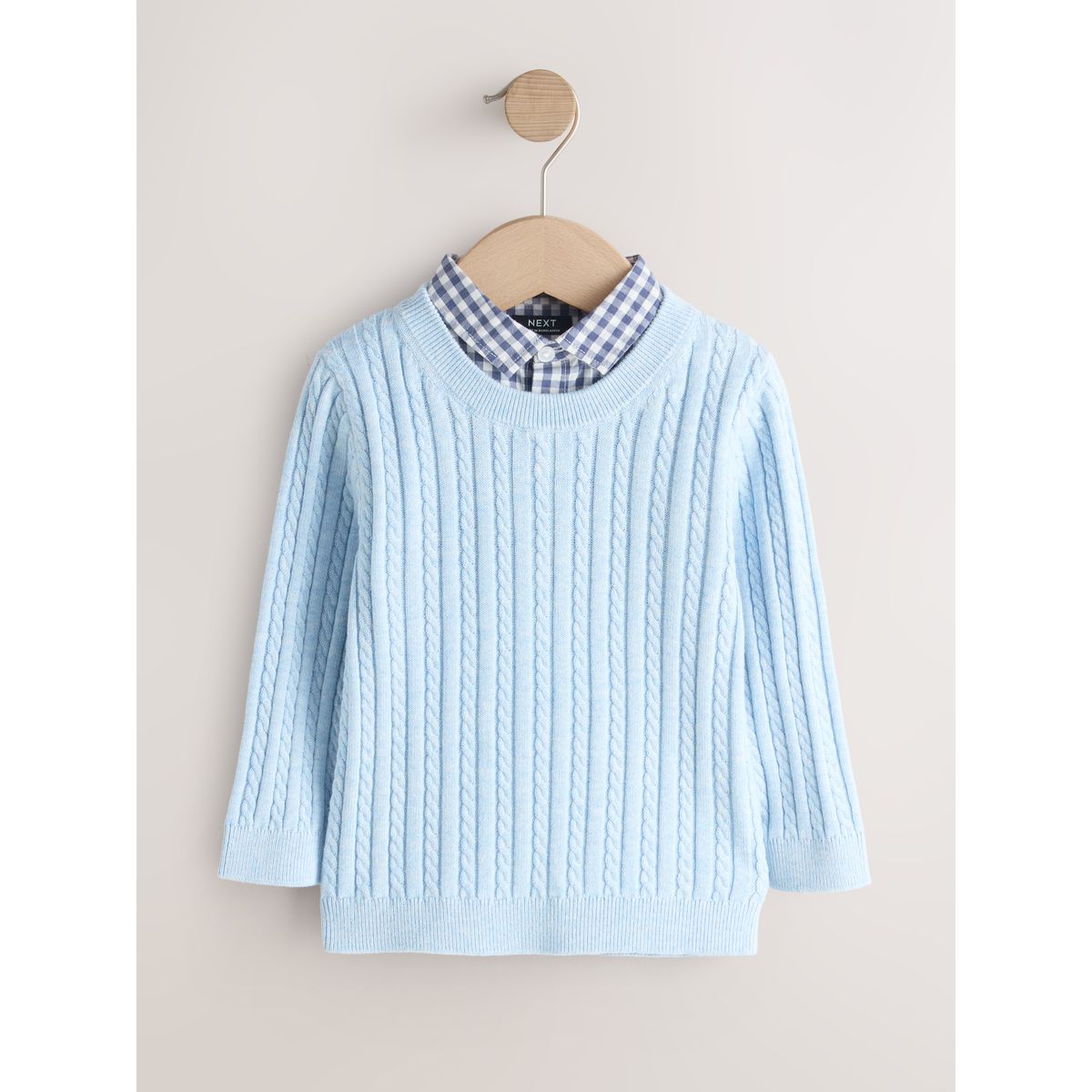 Pull en maille torsadé avec col de chemise bleu, NEXT