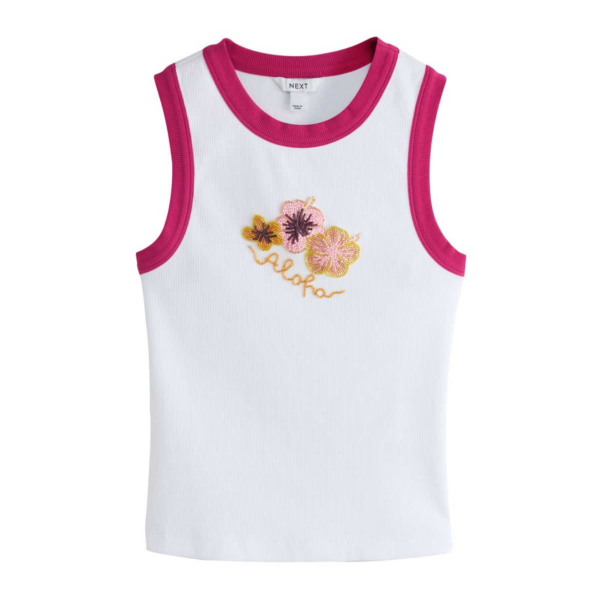 Haut sans manches à motif hibiscus blanc avec des pointes roses, NEXT