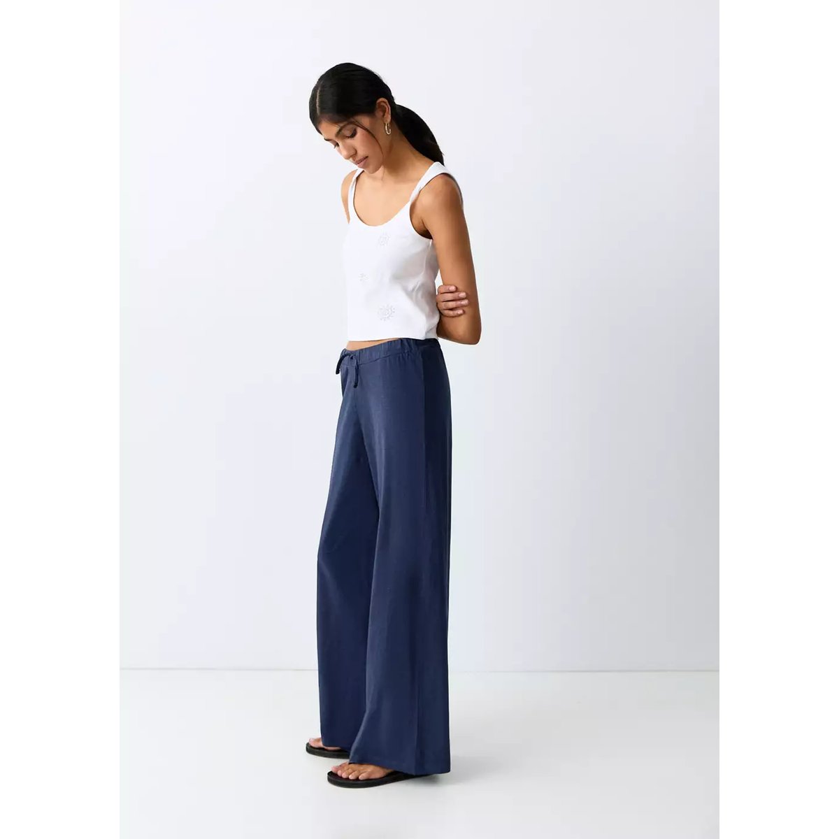 Pantalon droit 100 % coton bleu marine, MANGO TEEN
