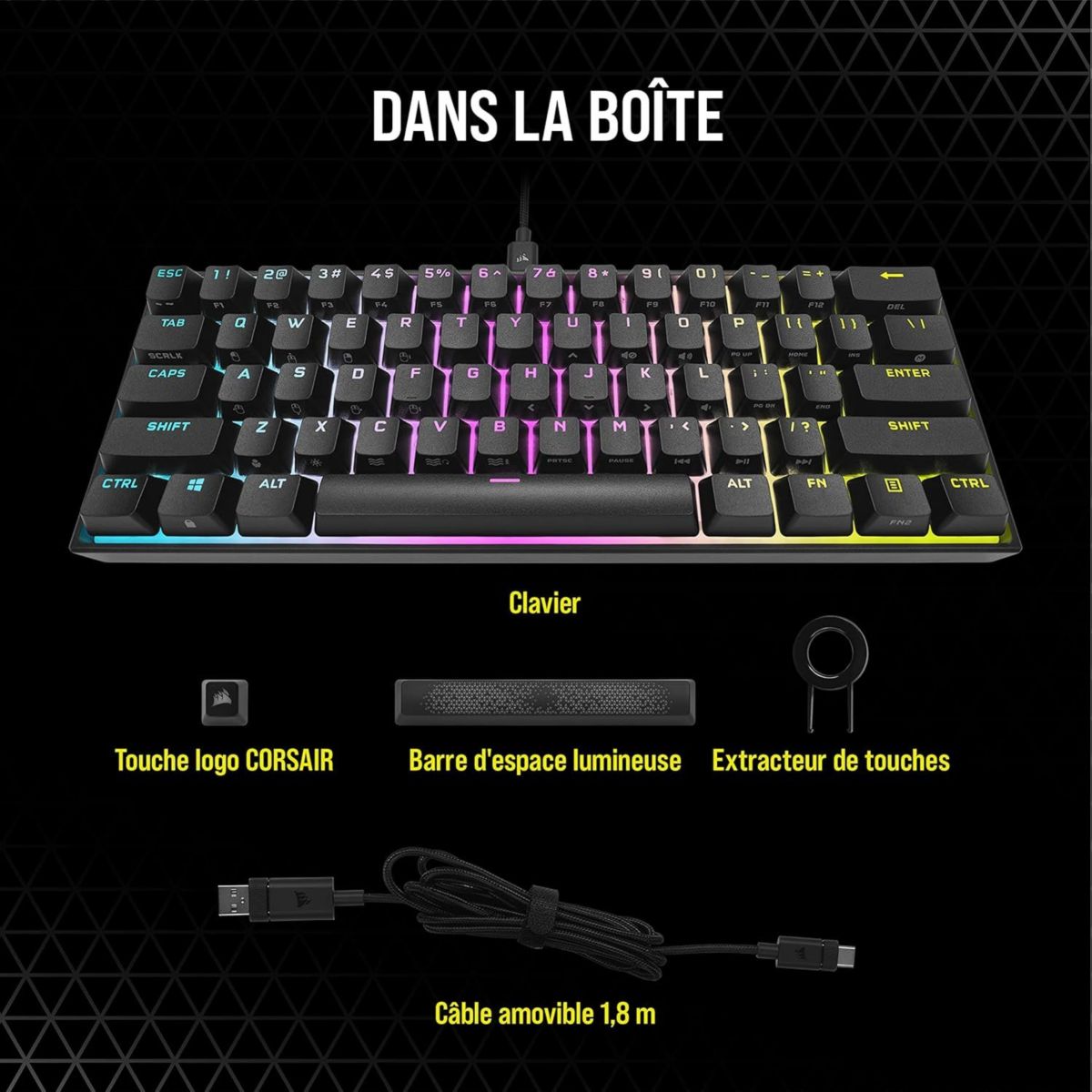 Clavier gamer K65 RGB MINI CHERRY MX Red Noir noir, CORSAIR
