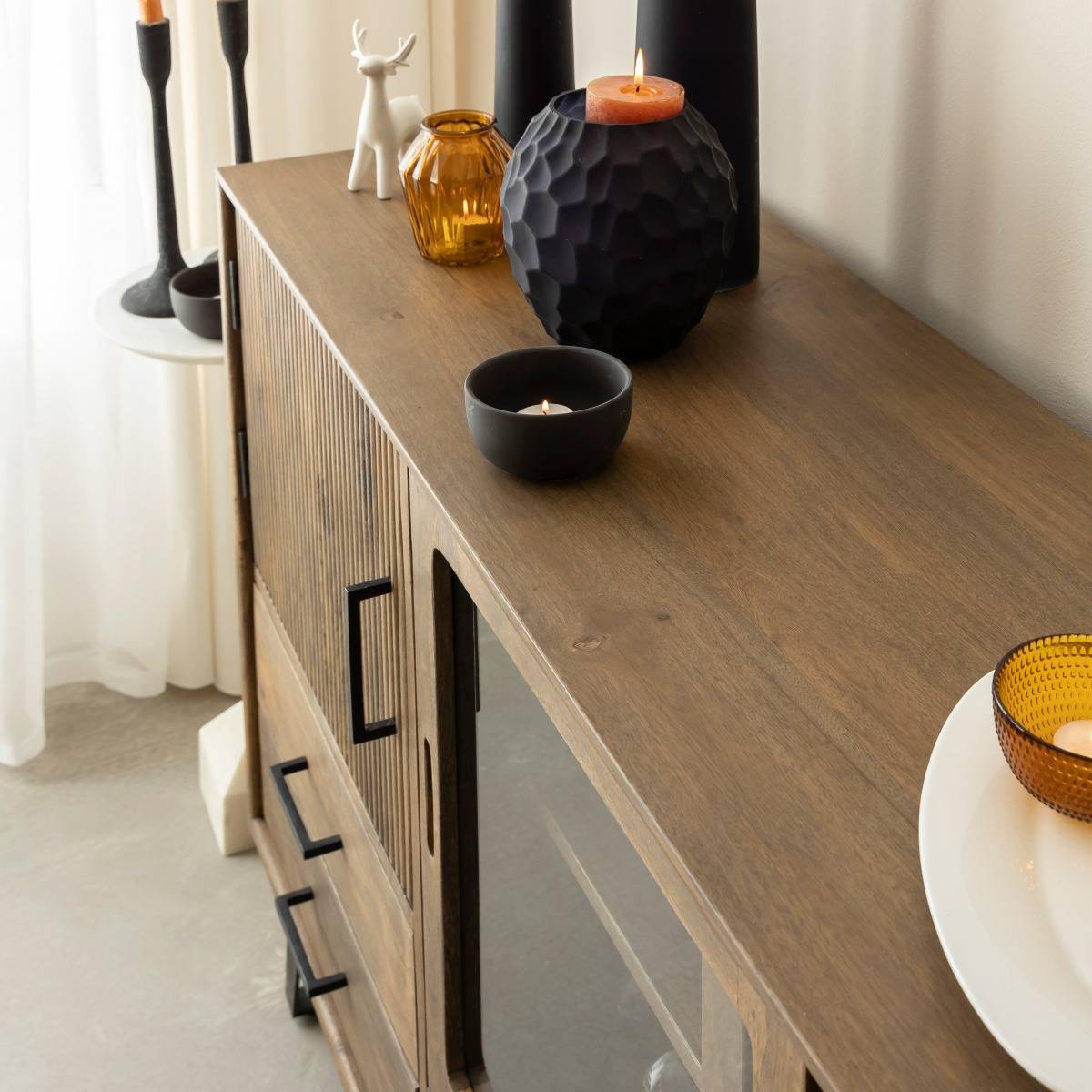 Buffet en bois de manguier et métal JOY bois foncé, MADE IN MEUBLES 