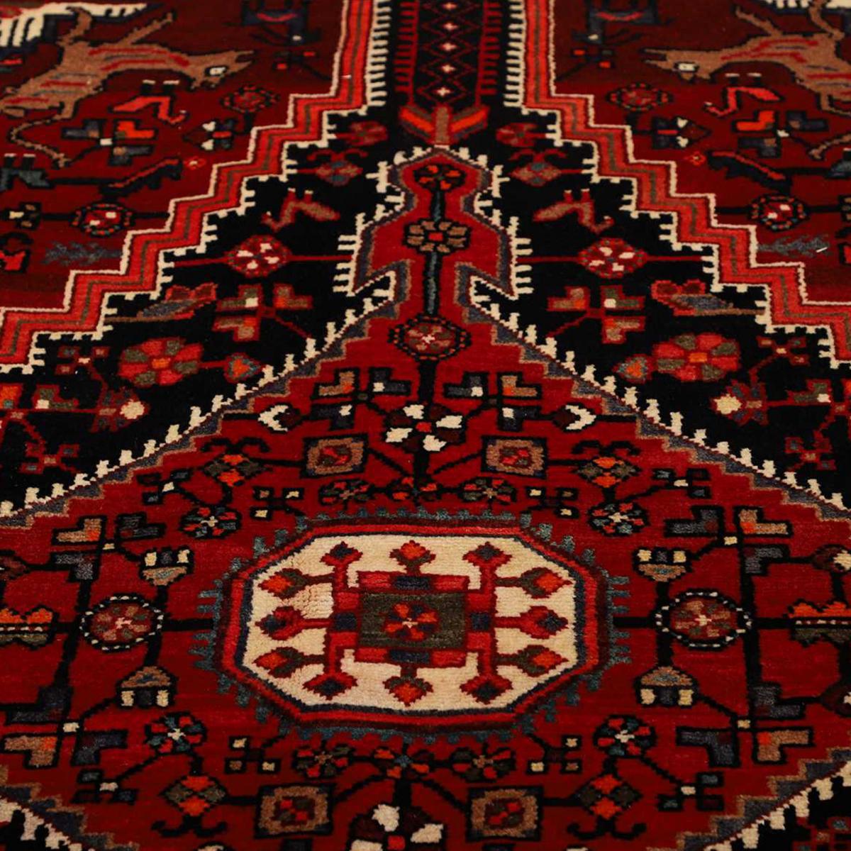 Tapis d'orient au motif oriental, noué main, HAMADAN 38 bordeaux, noir, rouge, UN AMOUR DE TAPIS