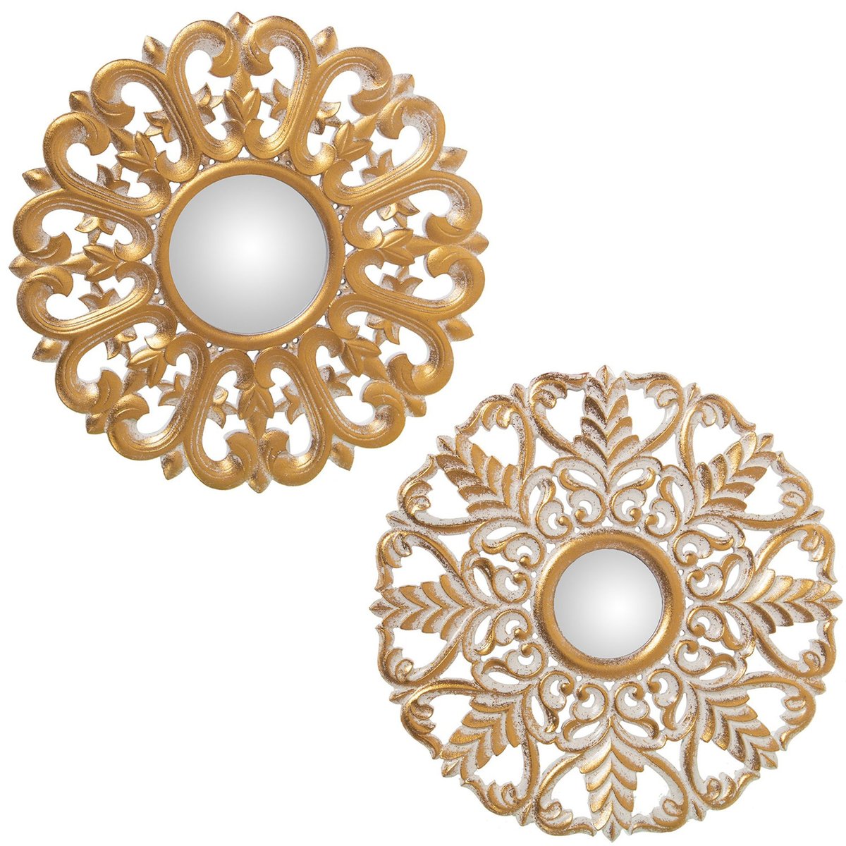 Set de 2 miroirs ronds en bois doré 40x40x1.5cm doré, WADIGA