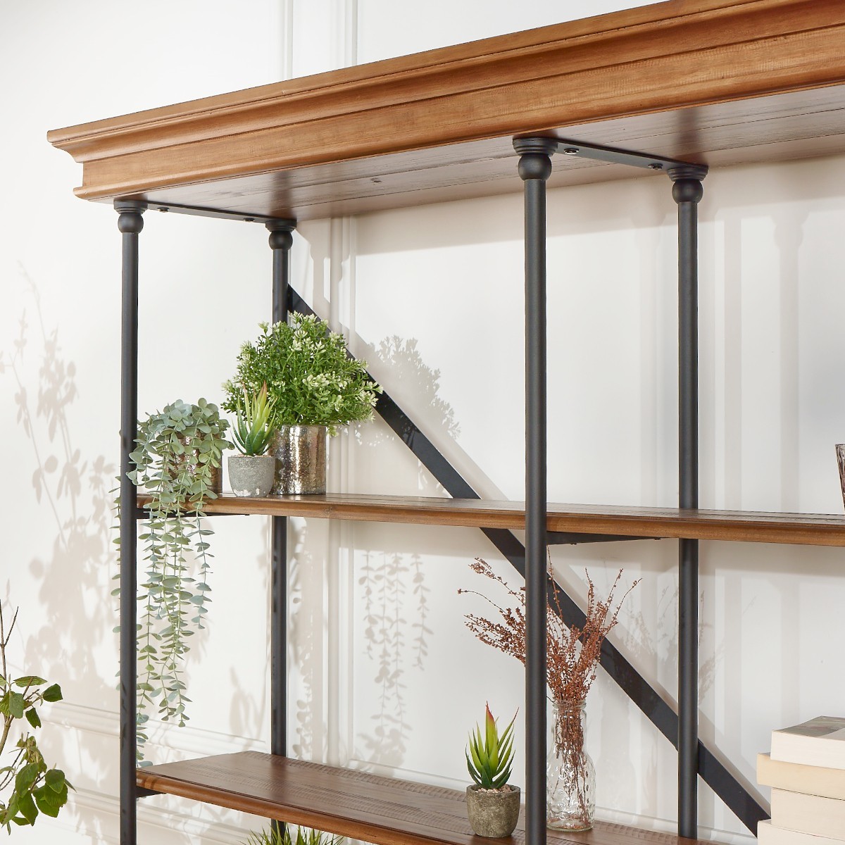 Etagère style moderne en bois et métal, 4 tablettes DANTE marron, ROBIN DES BOIS