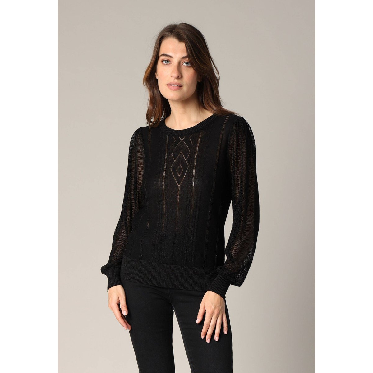 Pull ajouré avec détails transparents NESSIA noir, DEELUXE