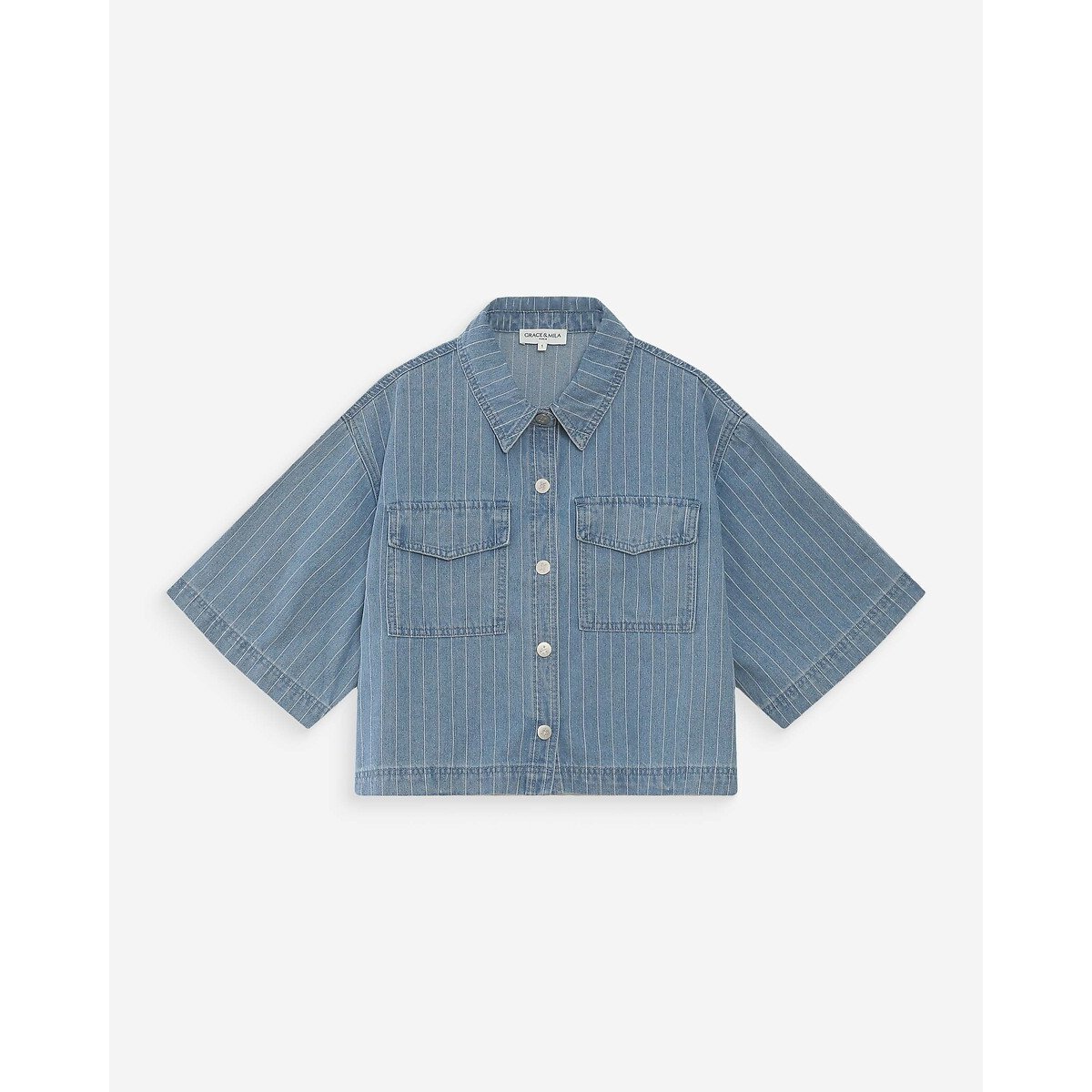 Chemise rayée en denim manches courtes VITA rayé bleu, GRACE & MILA