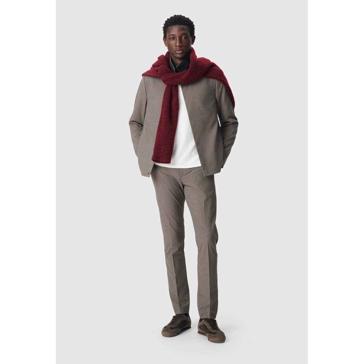 Pantalon de costume motif pied-de-puce marron havane, IKKS