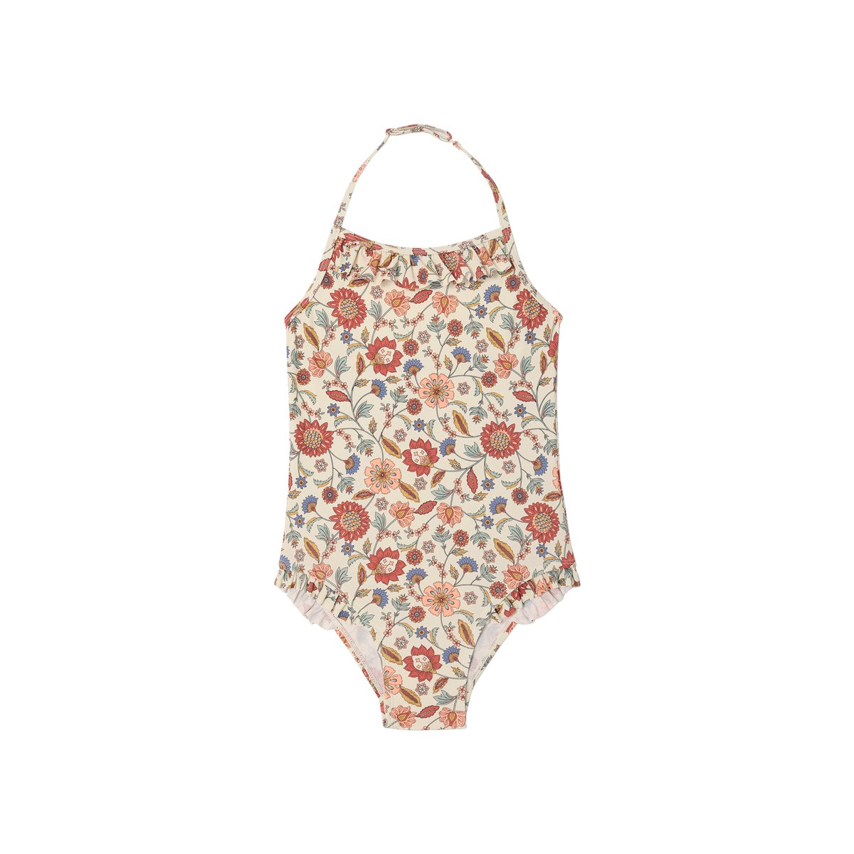 Maillot de bain 1 pièce noué à la nuque écru imprimé, VERTBAUDET