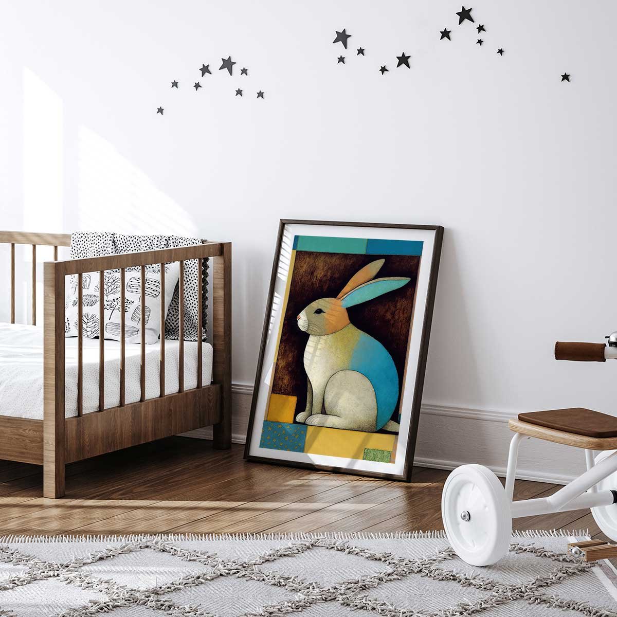 Affiche enfant lapin dans la boîte affiche seule, HEXOA