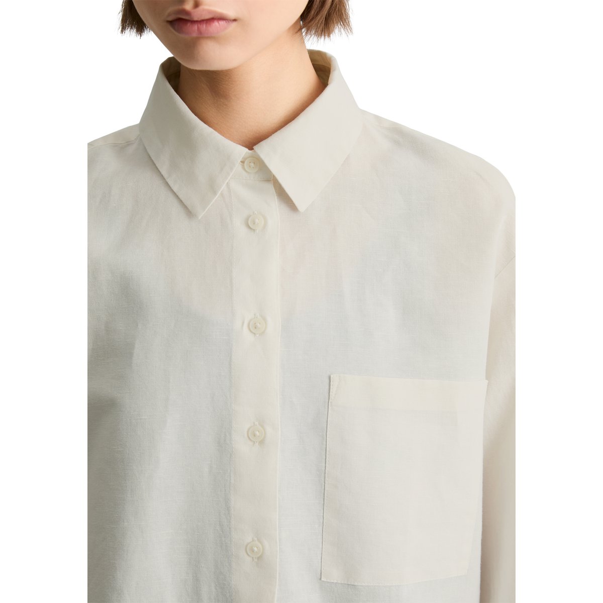 Blouse relaxed en mélange de lin et de coton blanc, MARC O’POLO DENIM