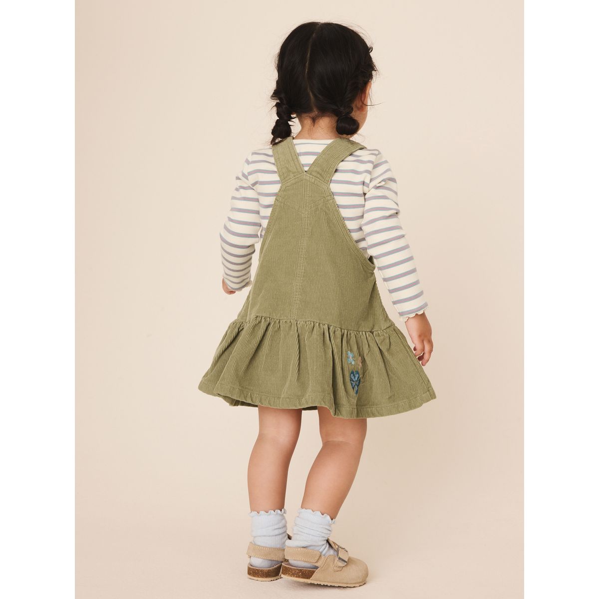 Robe salopette velours/haut manches longues vert olive, NEXT