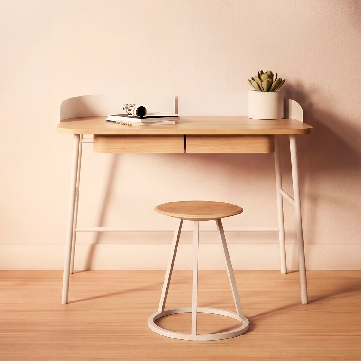Bureau en chêne et métal coloré, VICTOR blanc, HARTO