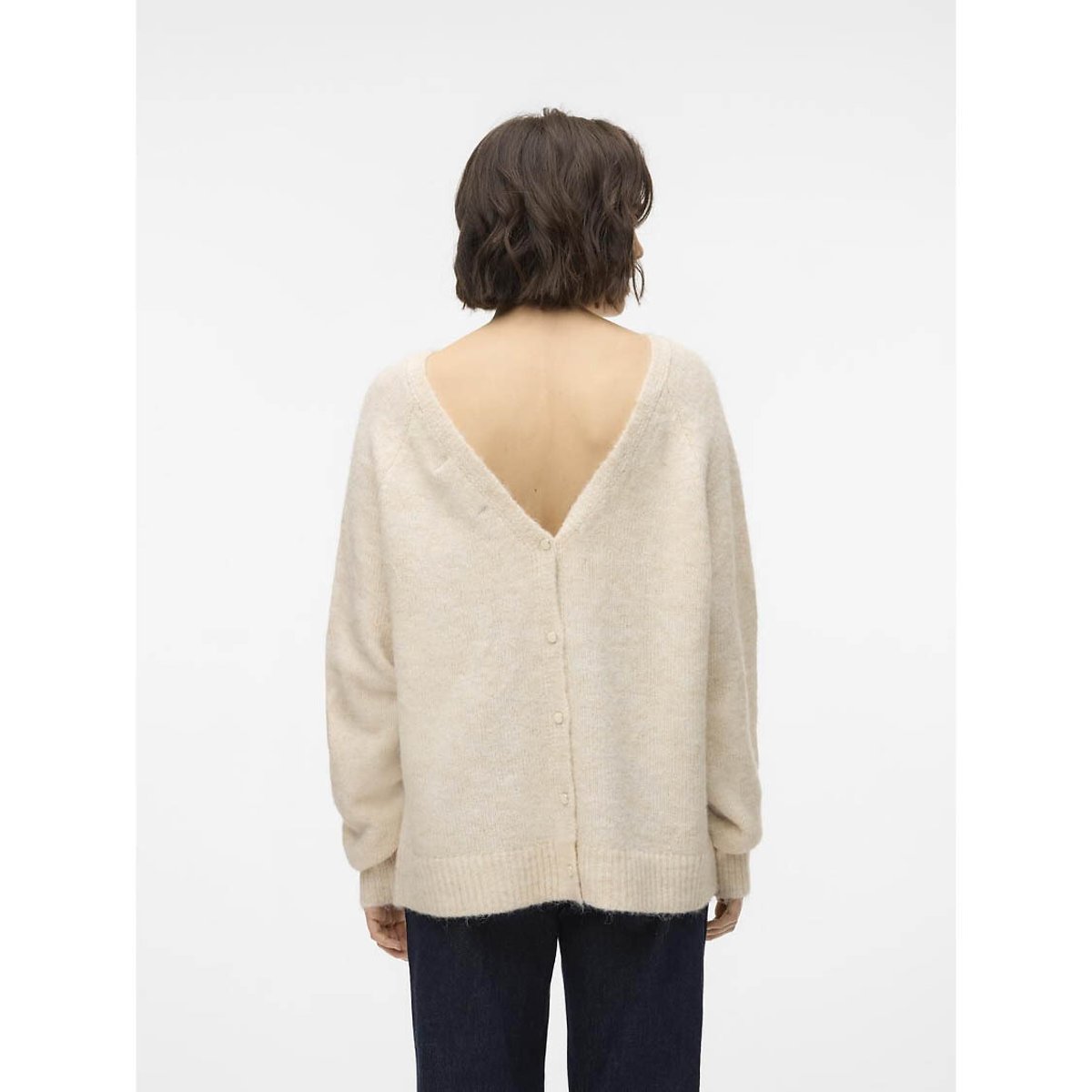 Pull col v dos, boutonné ecru, VERO MODA
