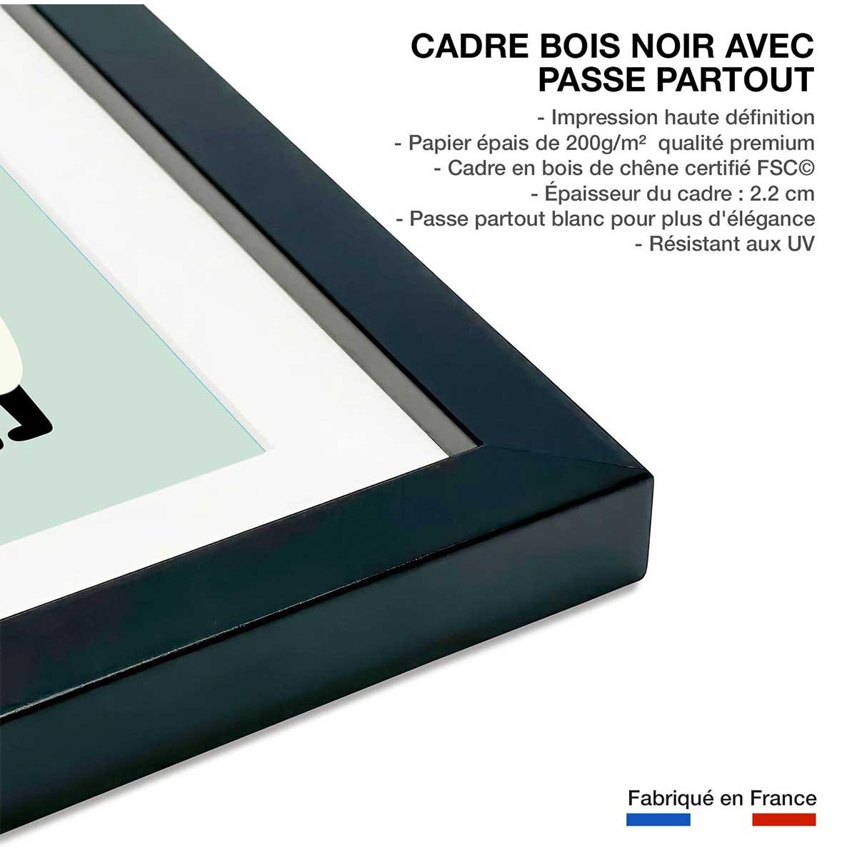 Affiche alpaga music affiche + cadre en bois - noir, HEXOA