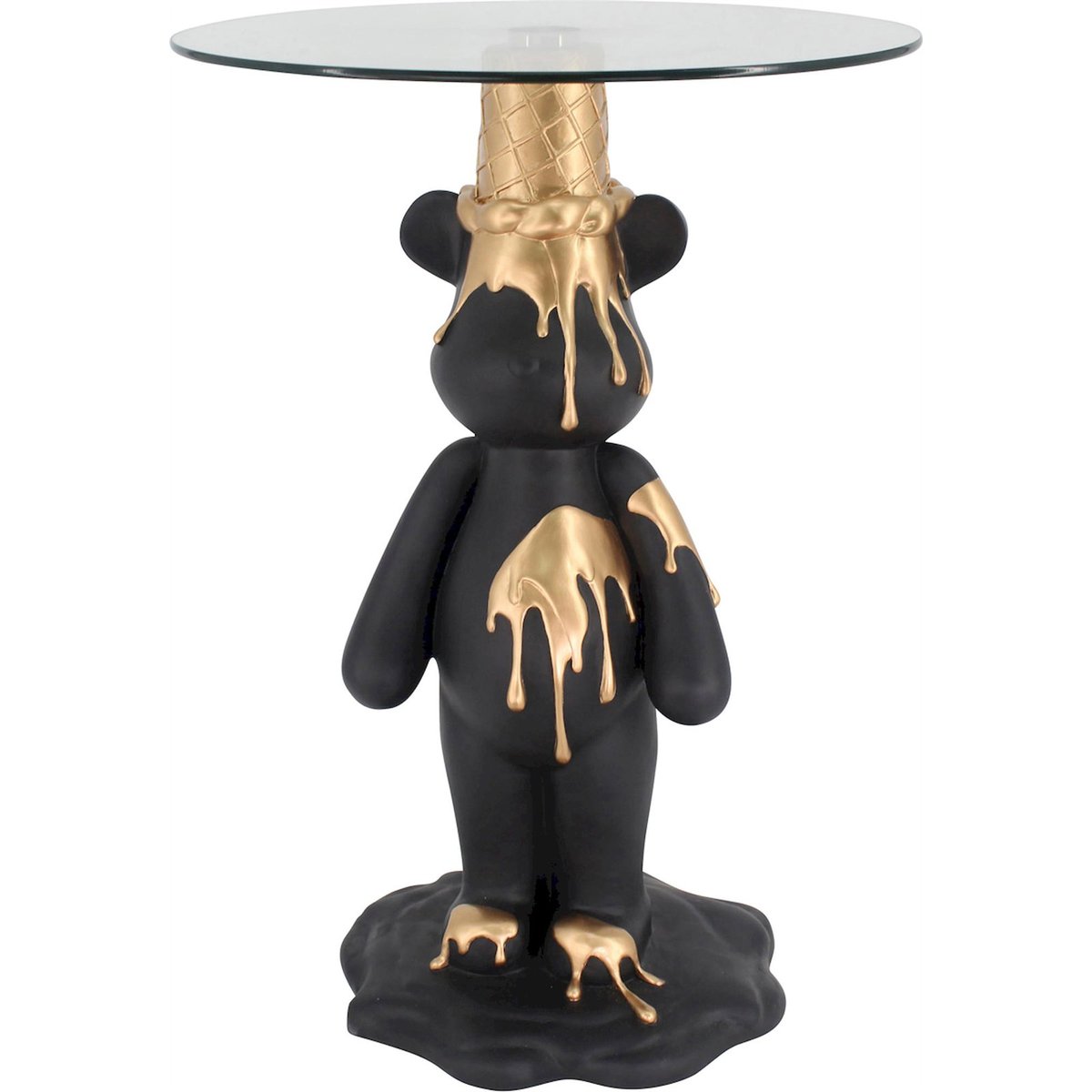 Table d'appoint motif ours polaire noir avec détails dorés, RECOLLECTION