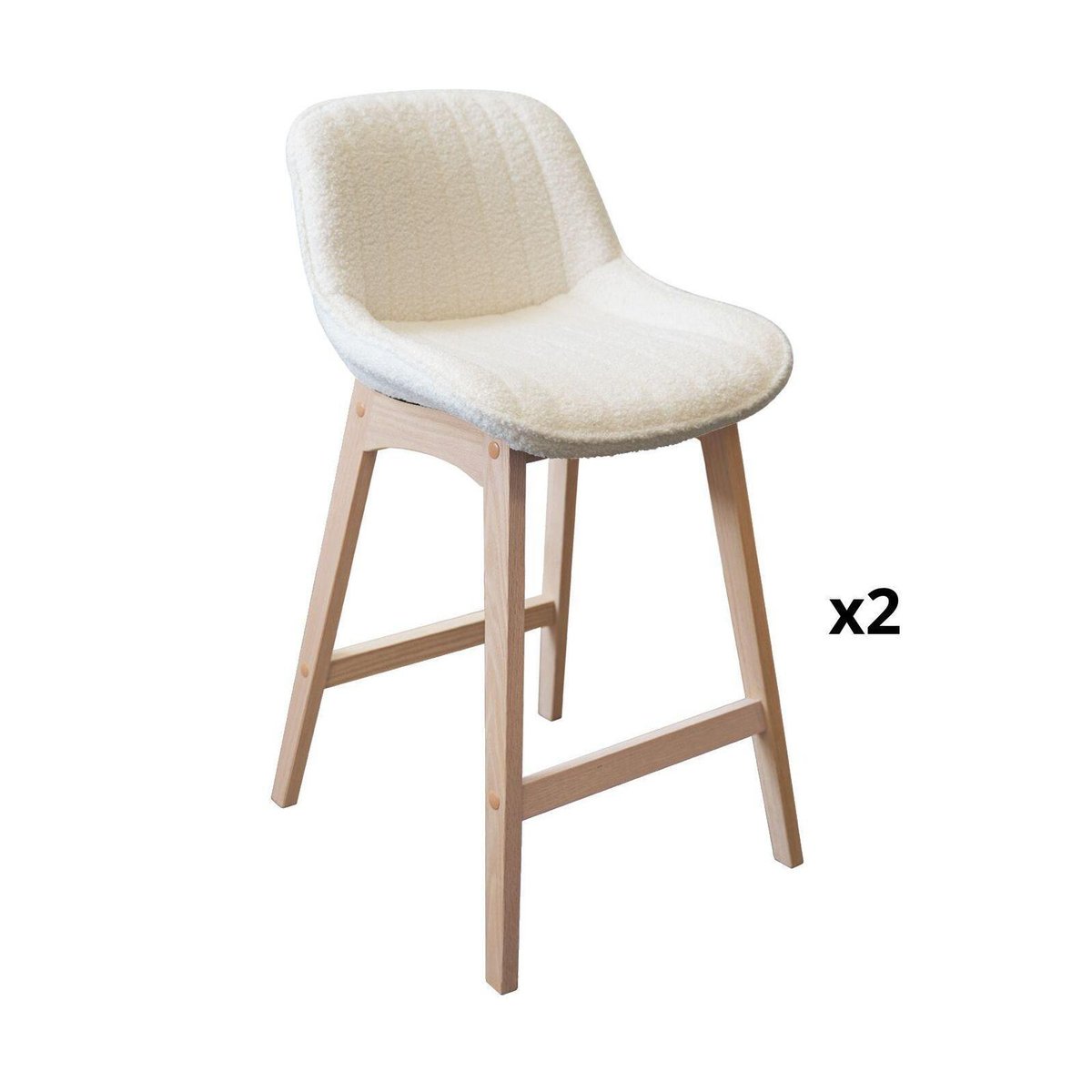 Lot de chaises d'îlot et bar en chêne et assise tissu bouclette 65cm MILK | Lot de 2 crème, MOB IN