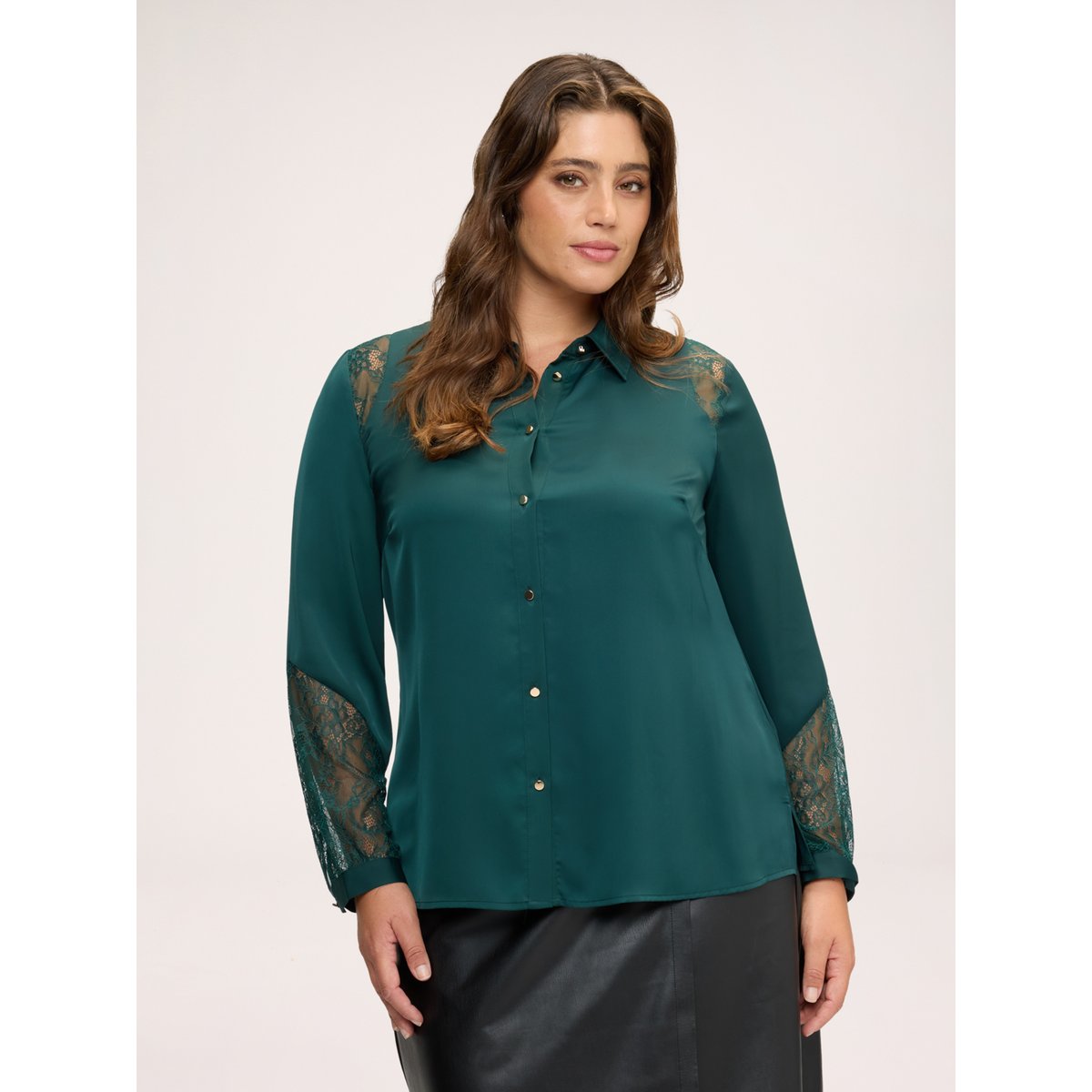 Chemisier avec inserts en dentelle vert, FIORELLA RUBINO