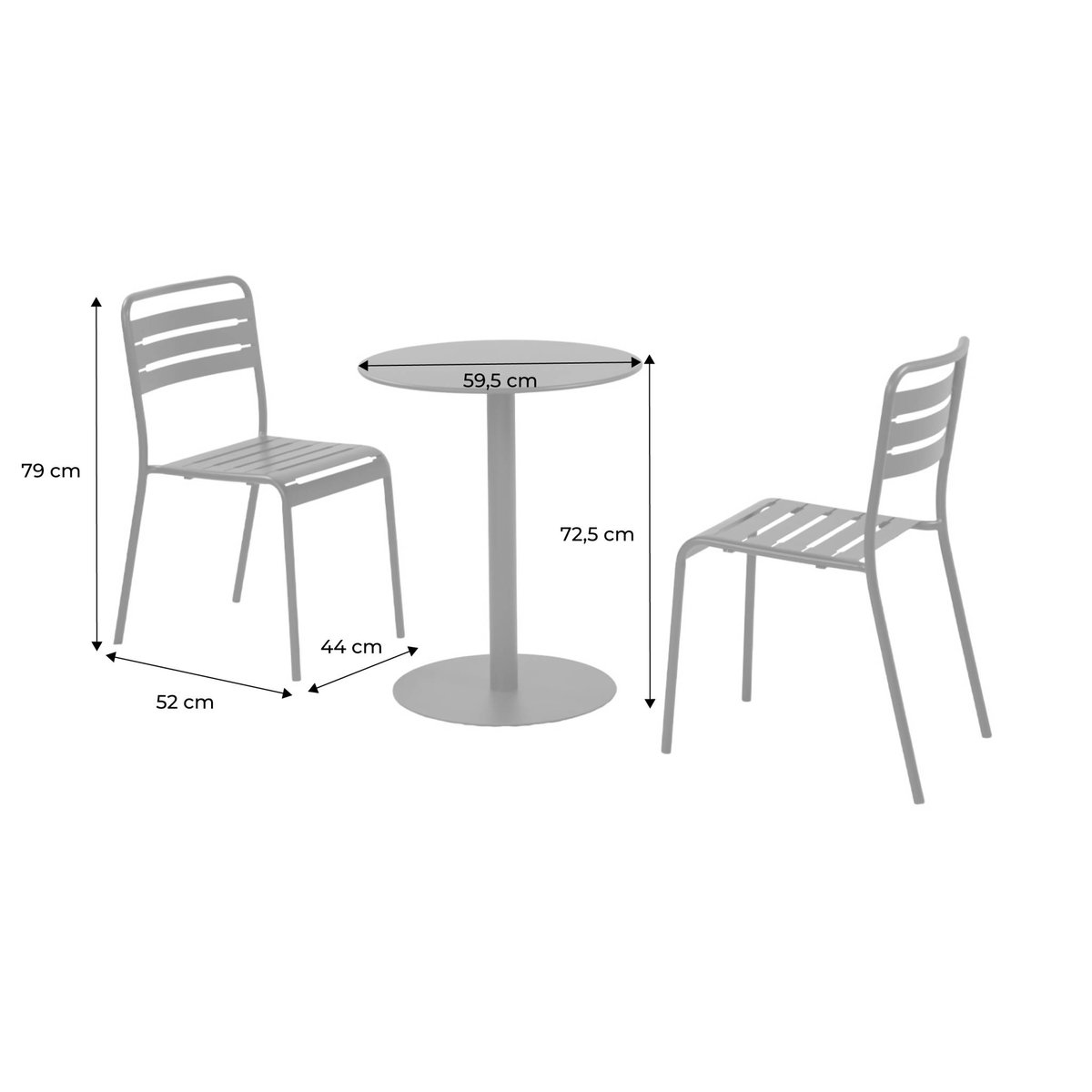 Table de jardin bistrot ronde acier + 2 assises OREA + AMÉLIA kaki, SWEEEK