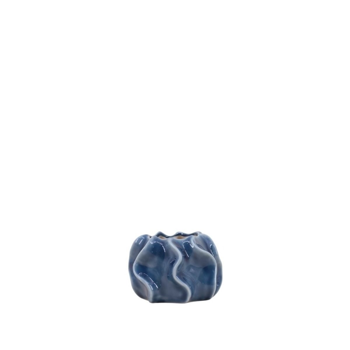 Bougeoir design en céramique 9cm bleu, ORNAMI